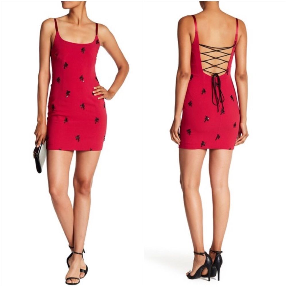 Cinq a Sept Embroidered Lace-Up Back Dress